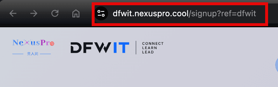 Screenshot placeholder: browser address bar showing the sign-up link with ?ref=